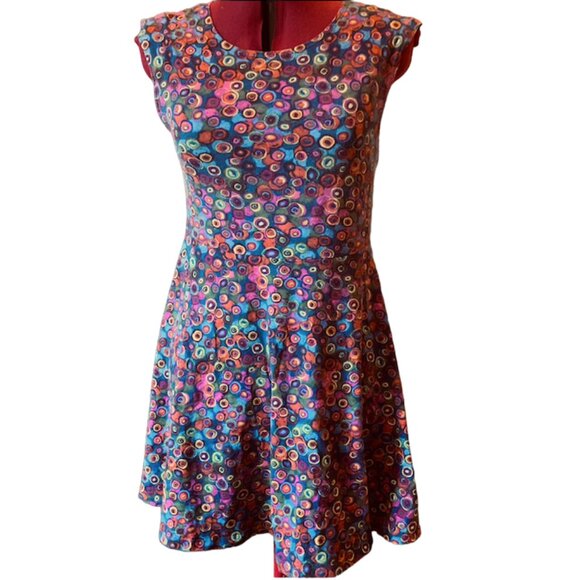 G:21 Cotton multicolor circles patterns short dress Diagonal cap sleeves - large - Picture 1 of 7